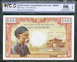 VIET NAM, SOUTH. National Bank of Viet Nam. 1000 Dong, ND. P-4Ap. Proof. PCGSBG Gem Uncirculated 66 OPQ